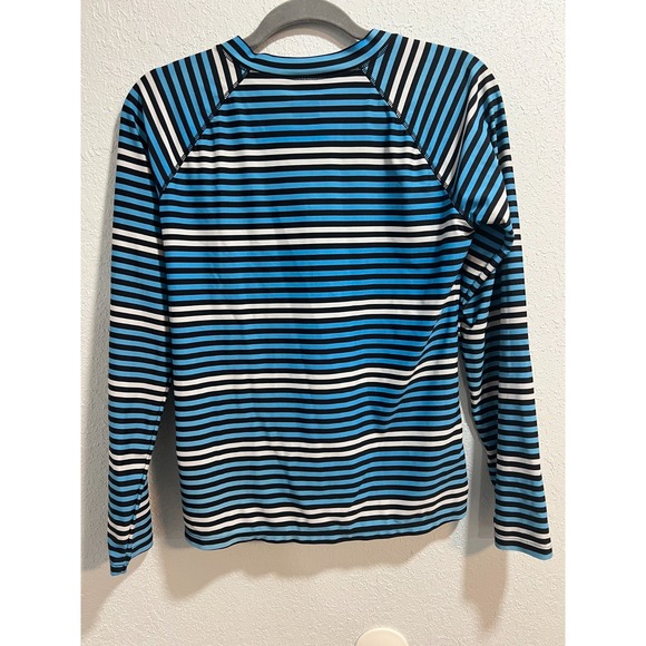 Cabana Life Rashguard Swim Top Blue Gray Stripe Zip Neck Size L - Picture 2 of 4